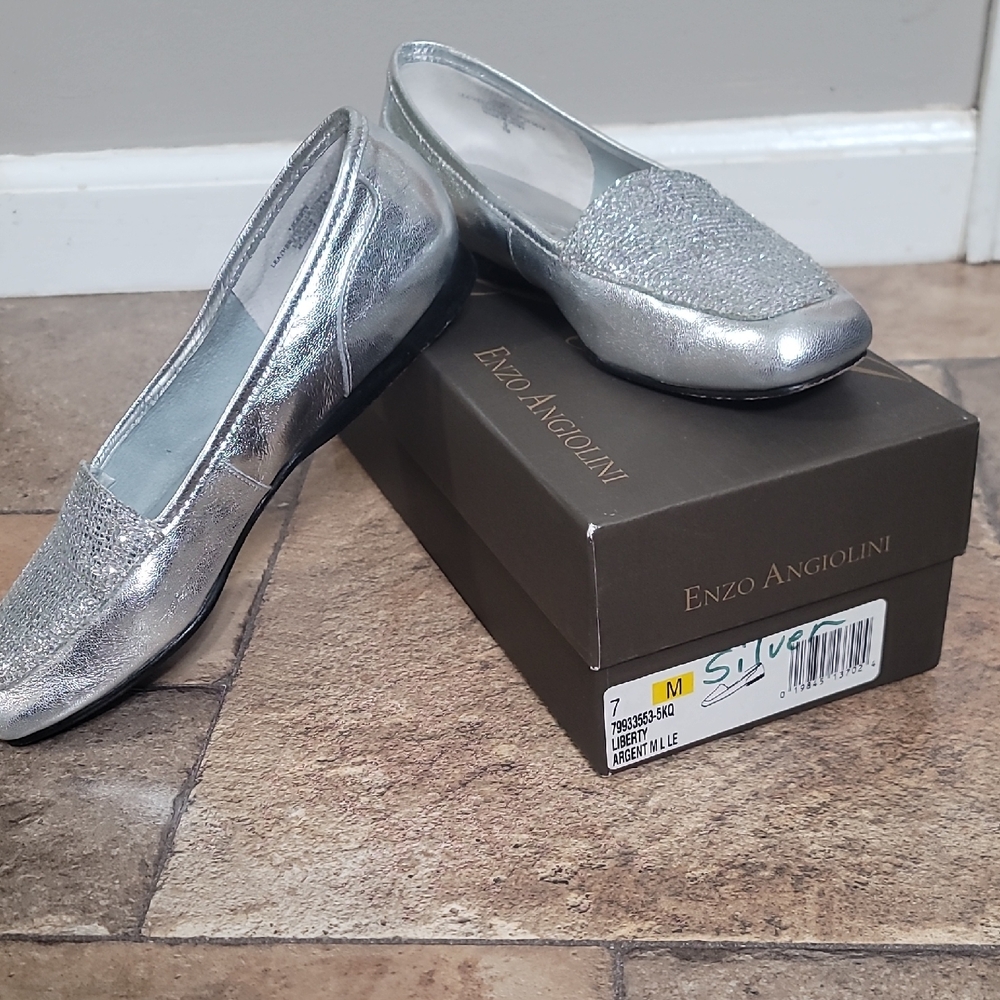 Enzo Angiolini Metallic Silver Flats
